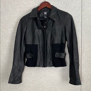 Worth Black Leather Moto Jacket Cropped Design Snap Closure